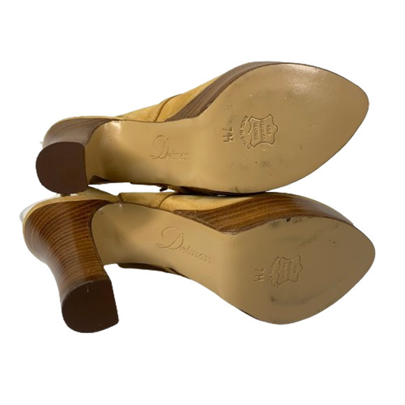 DELMAN Tan Leather Peep-Toe Platform‎ Heel Slingback Sandals - Picture 10 of 13